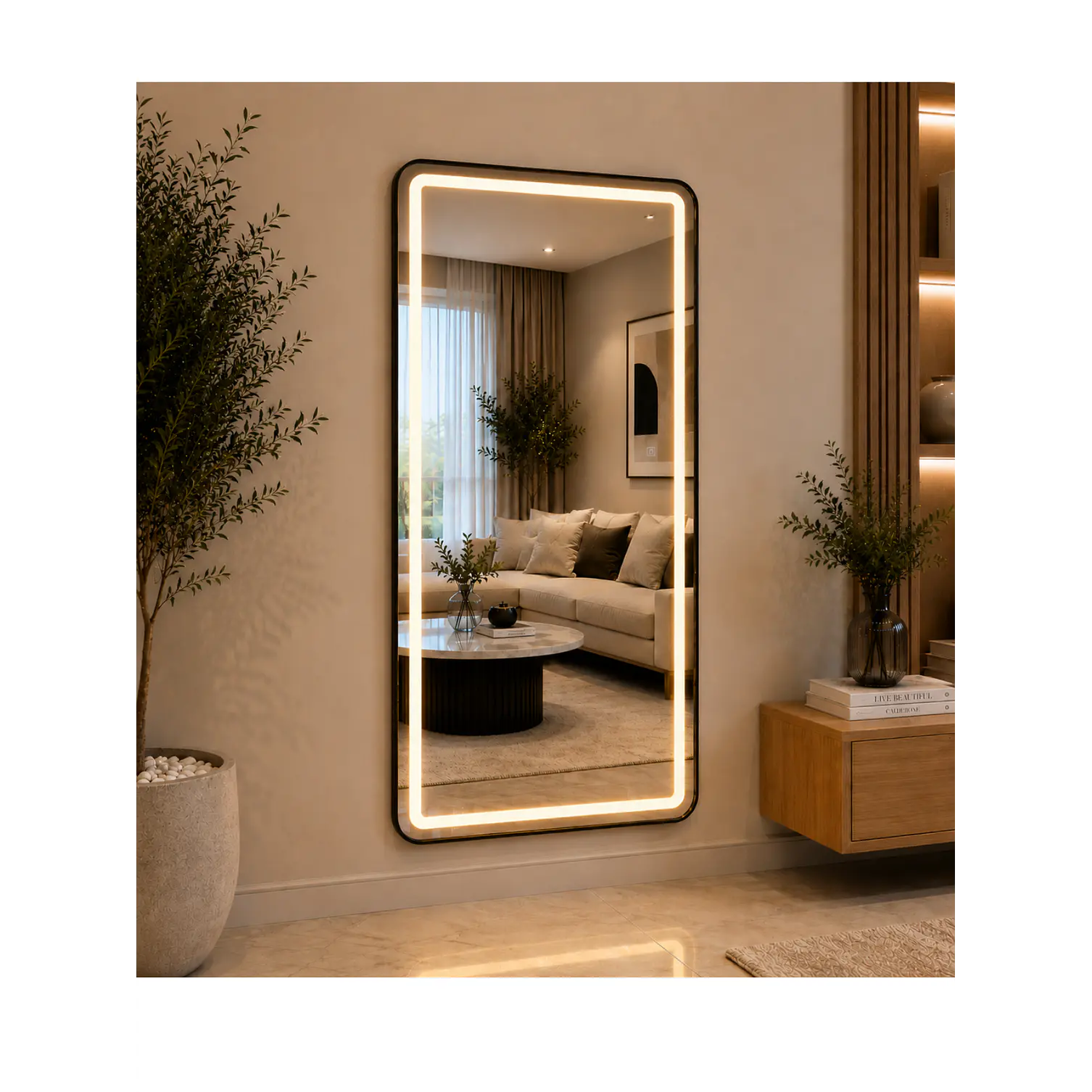 Espejo LED de Cuerpo Entero L08 Negro 70×150 cm con Opción de Pedestal 3