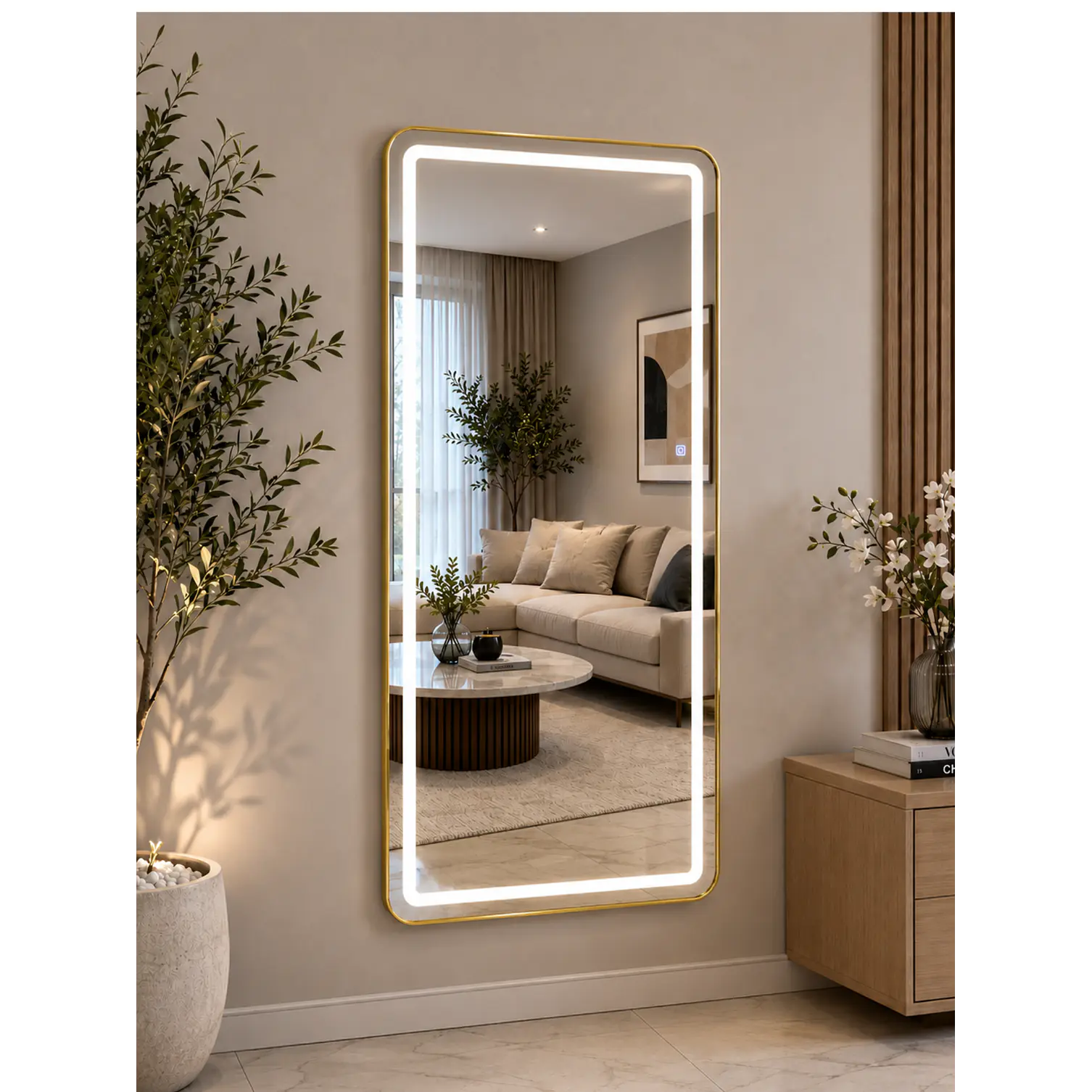 Espejo LED de Cuerpo Entero L08 Gold 70×150 cm con Opción de Pedestal 1