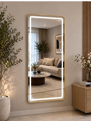 Espejo LED de Cuerpo Entero L08 Gold 70×150 cm con Opción de Pedestal