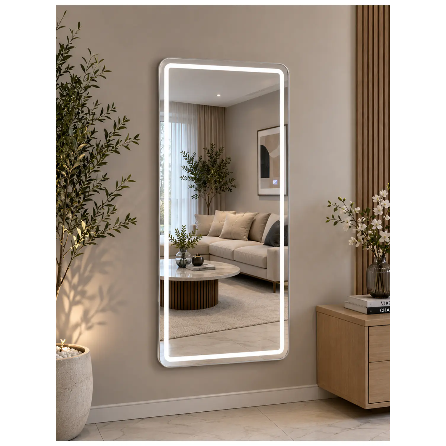 Espejo LED de Cuerpo Entero L08 Silver 70×150 cm con Opción de Pedestal 1