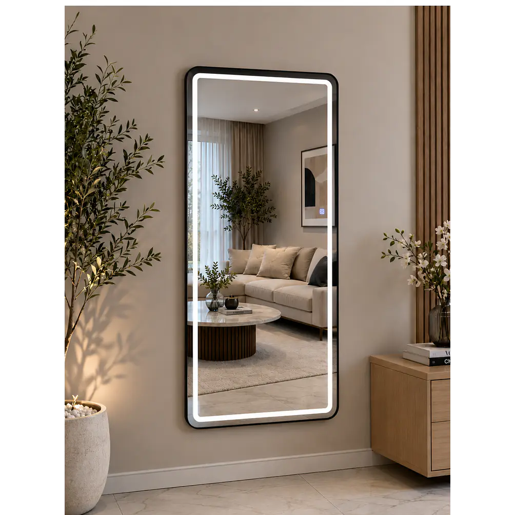 Espejo LED de Cuerpo Entero L08 Negro 70×150 cm con Opción de Pedestal 1