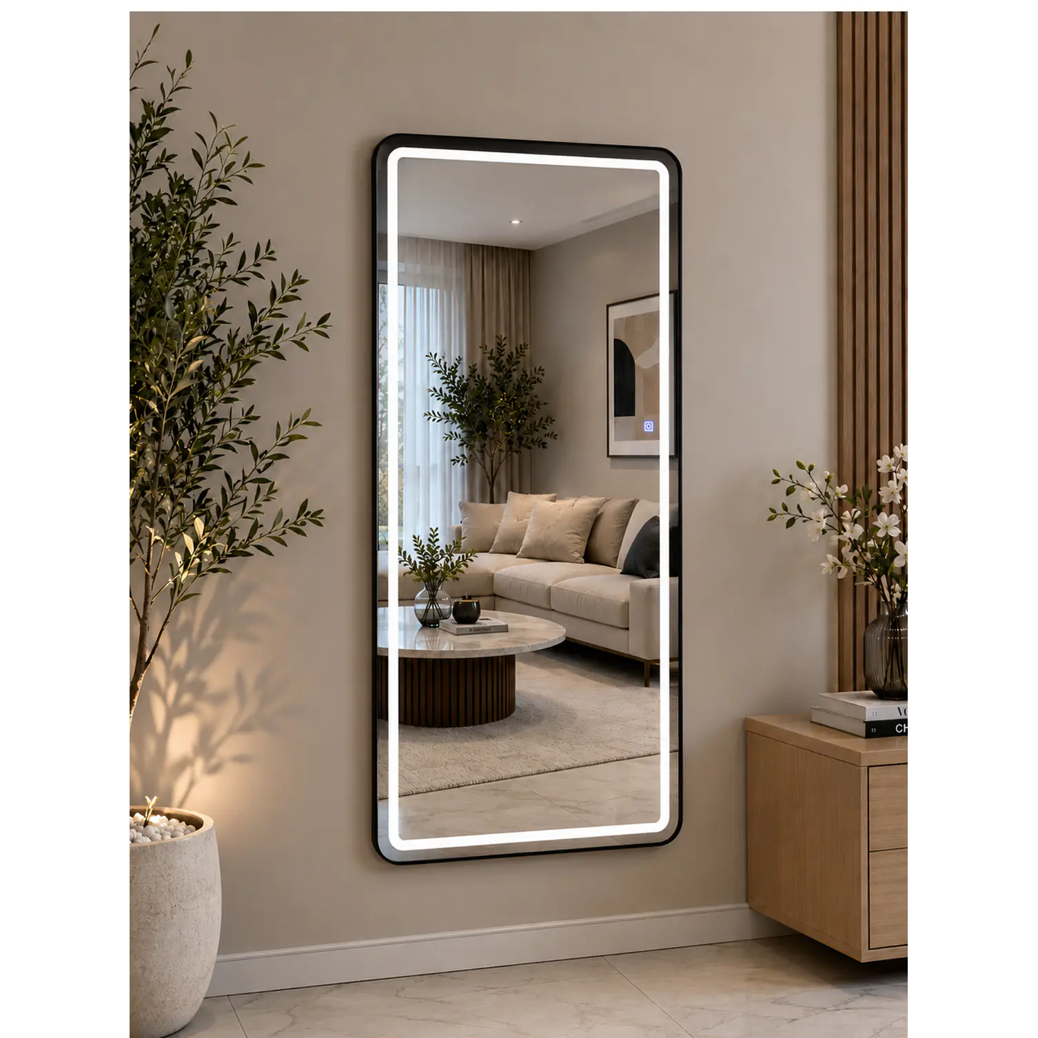Espejo LED de Cuerpo Entero L08 Negro 70×150 cm con Opción de Pedestal 1