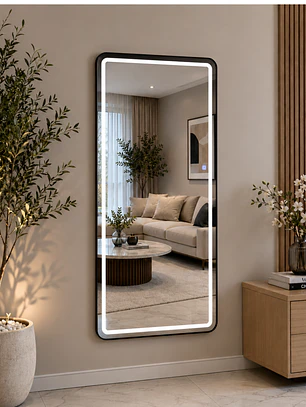 Espejo LED de Cuerpo Entero L08 Negro 70×150 cm con Opción de Pedestal
