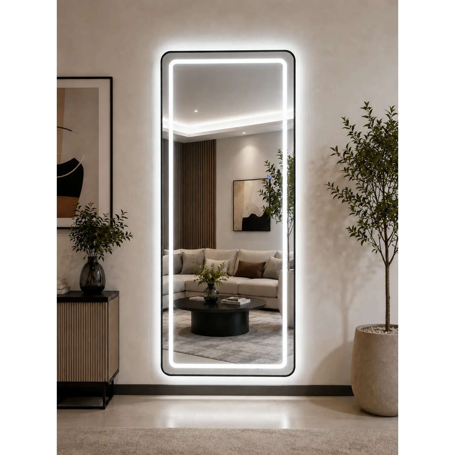 Espejo Decorativo LED con Marco Negro 70x180 cm | Instalación Vertical u Horizontal 1