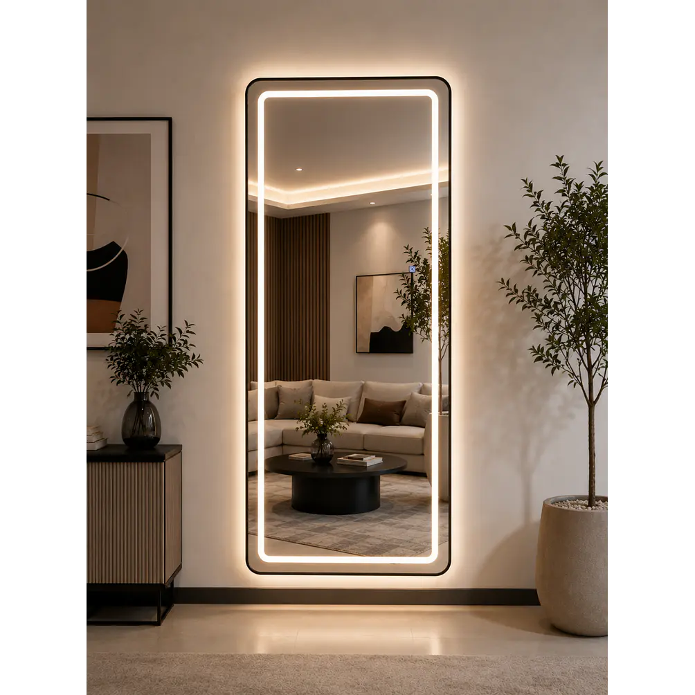 Espejo Decorativo LED con Marco Negro 70x180 cm | Instalación Vertical u Horizontal 2