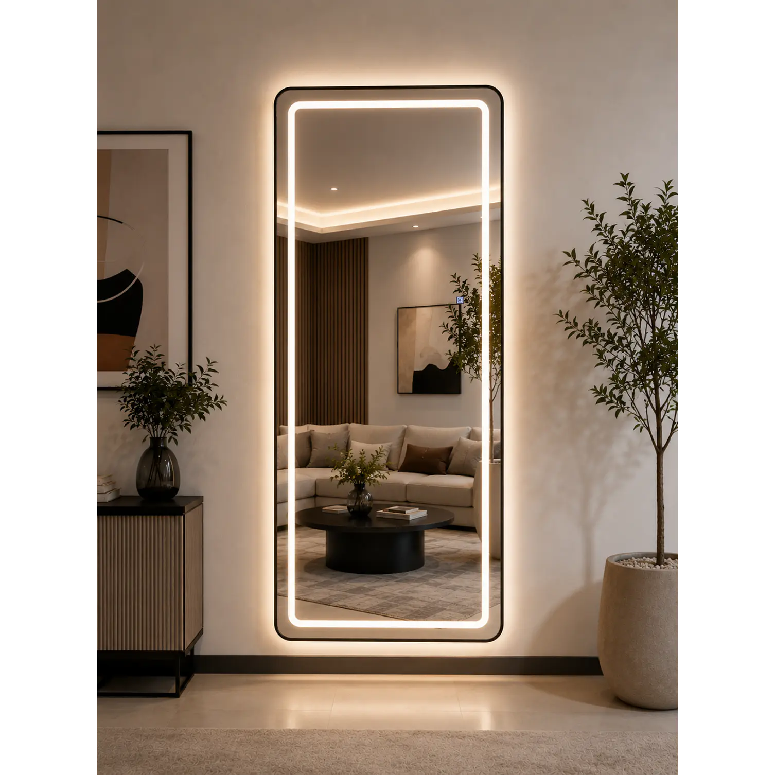Espejo Decorativo LED con Marco Negro 70x180 cm | Instalación Vertical u Horizontal 2