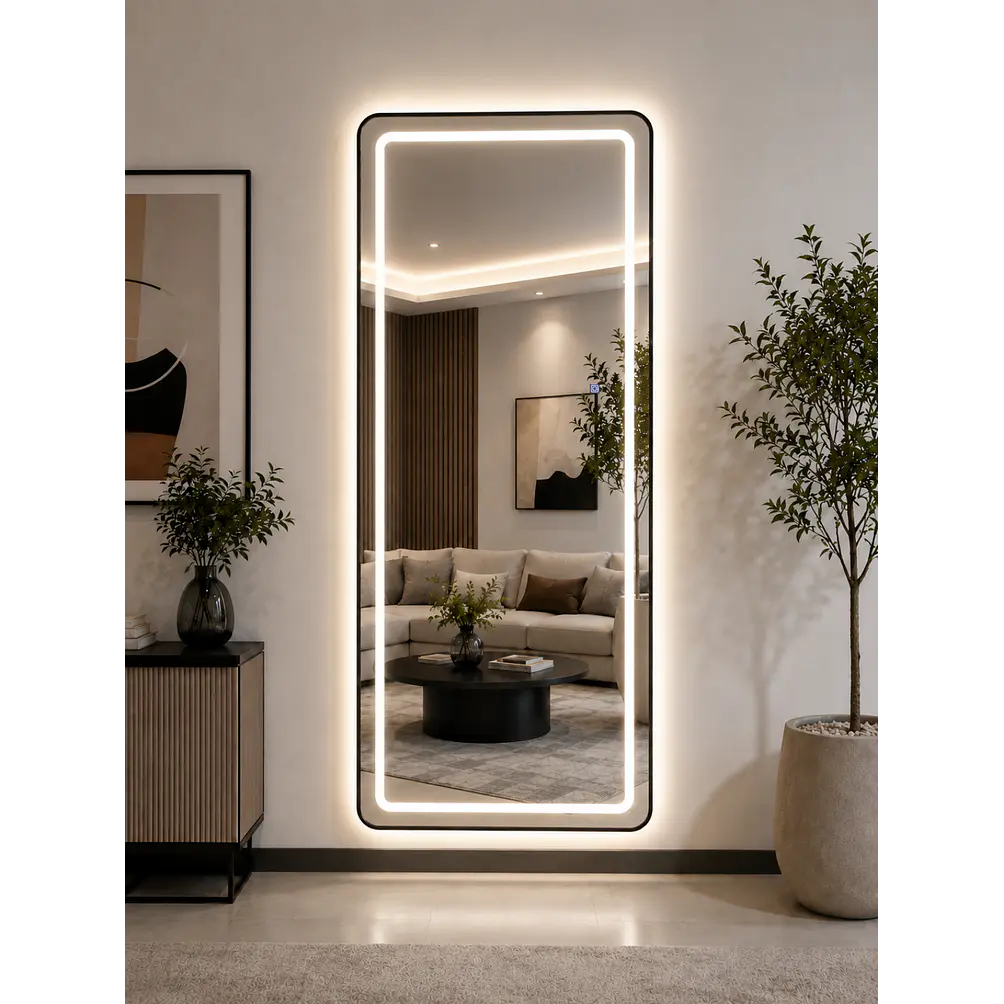 Espejo Decorativo LED con Marco Negro 70x180 cm | Instalación Vertical u Horizontal 3