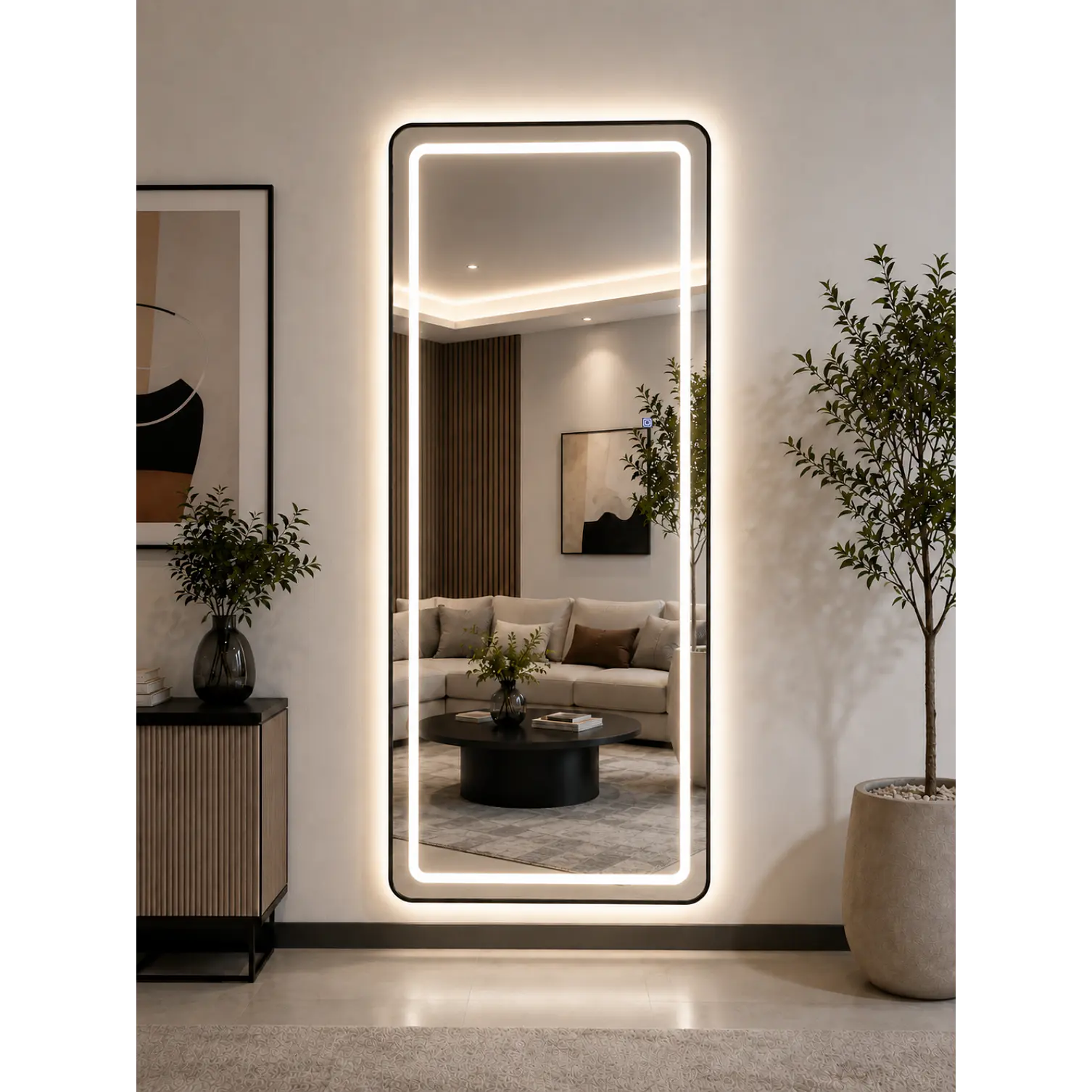 Espejo Decorativo LED con Marco Negro 70x180 cm | Instalación Vertical u Horizontal 3