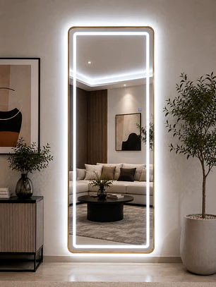 Espejo Decorativo LED con Marco Dorado 70x180 cm | Instalación Vertical u Horizontal