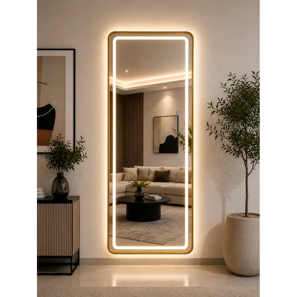 Espejo Decorativo LED con Marco Dorado 70x180 cm | Instalación Vertical u Horizontal 2