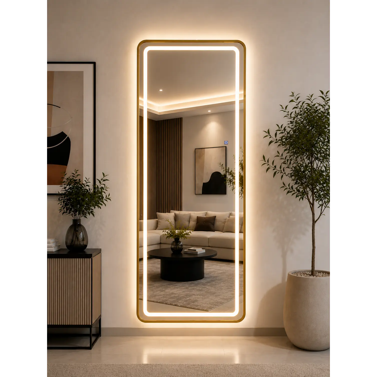 Espejo Decorativo LED con Marco Dorado 70x180 cm | Instalación Vertical u Horizontal 2