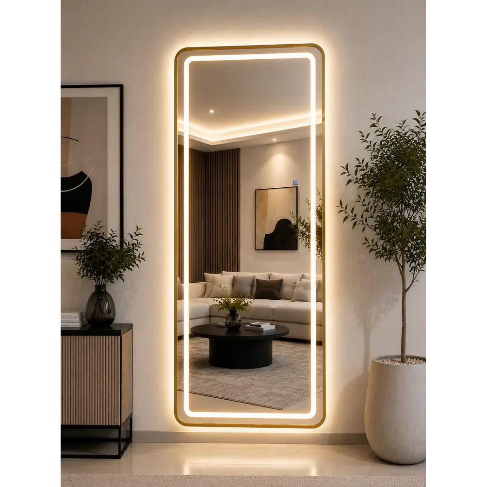 Espejo Decorativo LED con Marco Dorado 70x180 cm | Instalación Vertical u Horizontal 3
