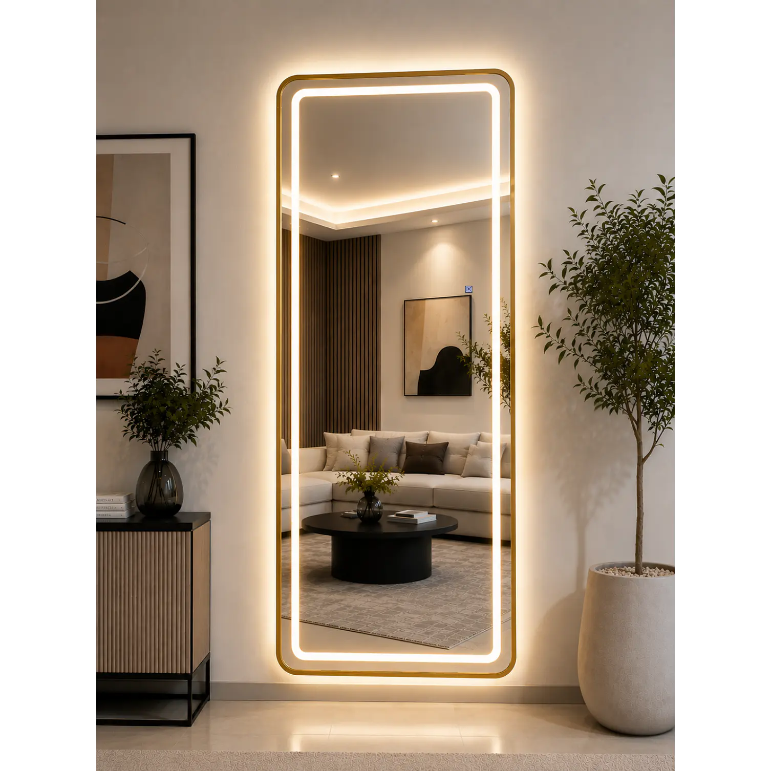 Espejo Decorativo LED con Marco Dorado 70x180 cm | Instalación Vertical u Horizontal 3