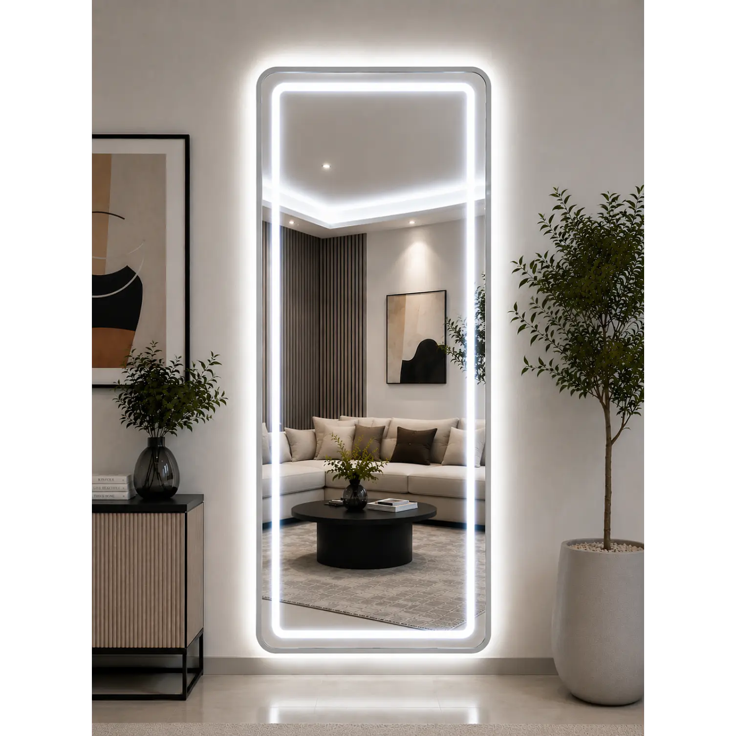 Espejo Decorativo LED con Marco Gris 70x180 cm | Instalación Vertical u Horizontal 1