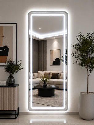Espejo Decorativo LED con Marco Gris 70x180 cm | Instalación Vertical u Horizontal