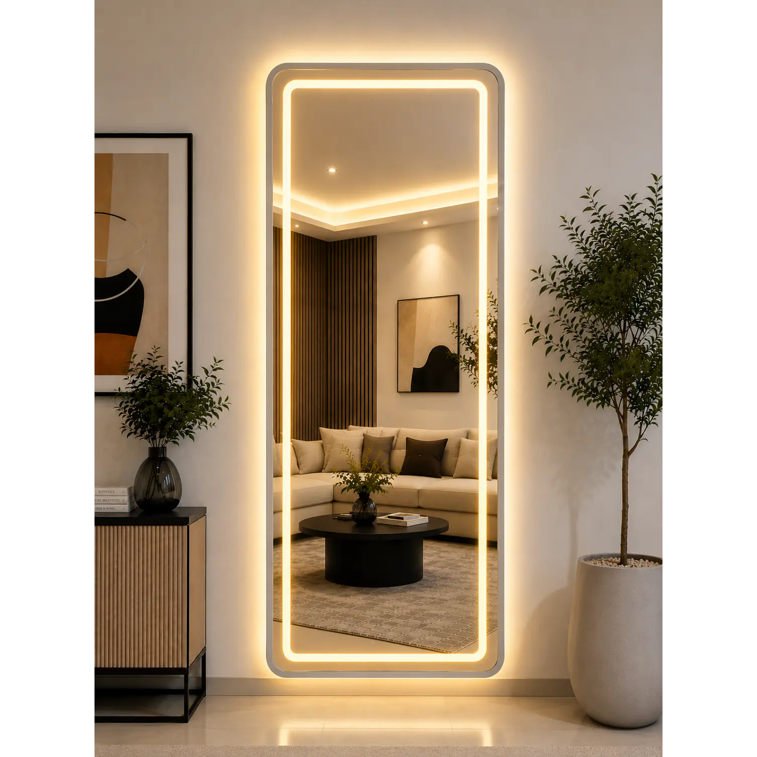 Espejo Decorativo LED con Marco Gris 70x180 cm | Instalación Vertical u Horizontal 2