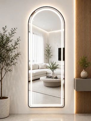 Espejo LED Arco 70x180 cm Marco Negro Con Pedestal