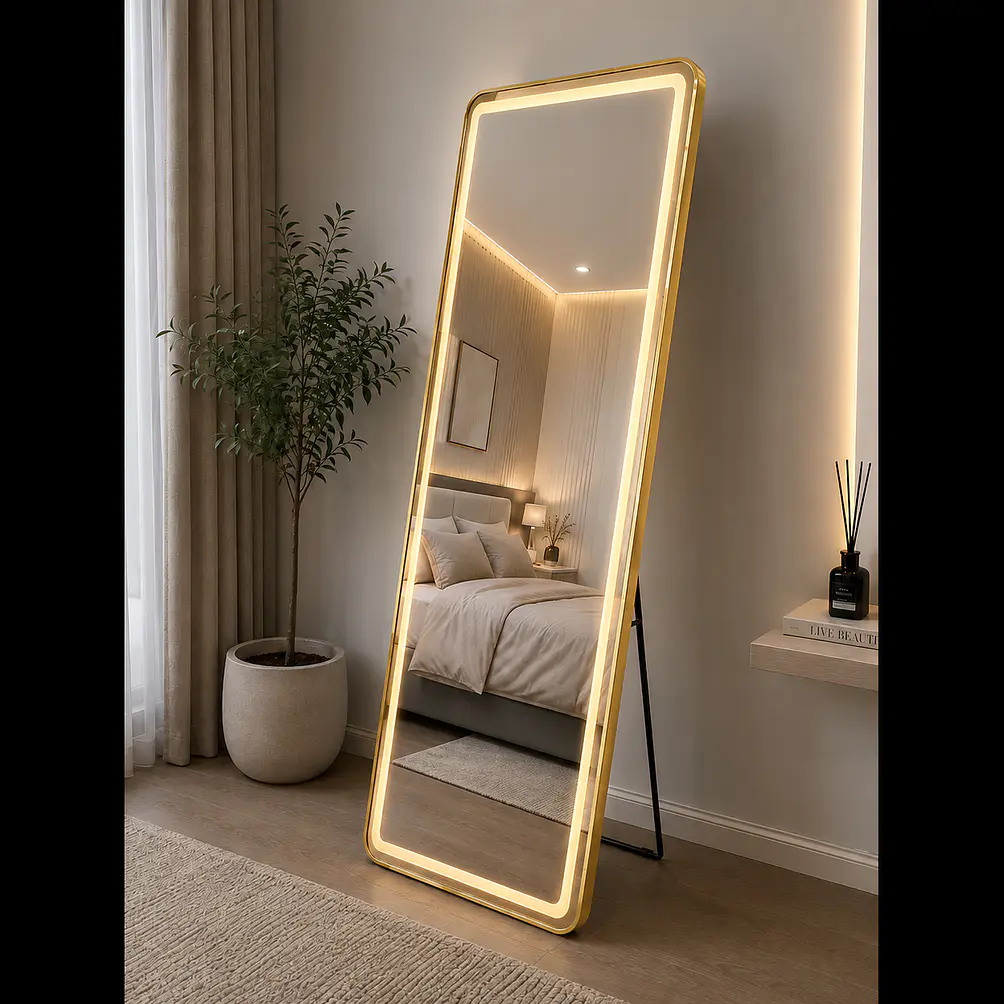 Espejo LED Dorado de muro 70x180 cm | Instalación Vertical u Horizontal Con opcion a Pedestal  2