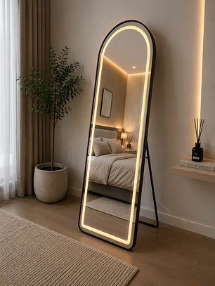 Espejo LED Arco 70x180 cm Marco Negro Con Pedestal