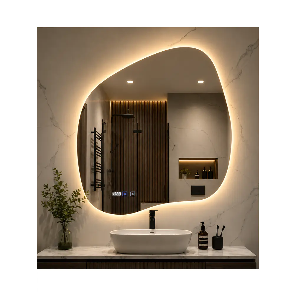  Espejo LED Para Baño Desempañante Con Reloj Digital Sin Marco 68x65 cm 2