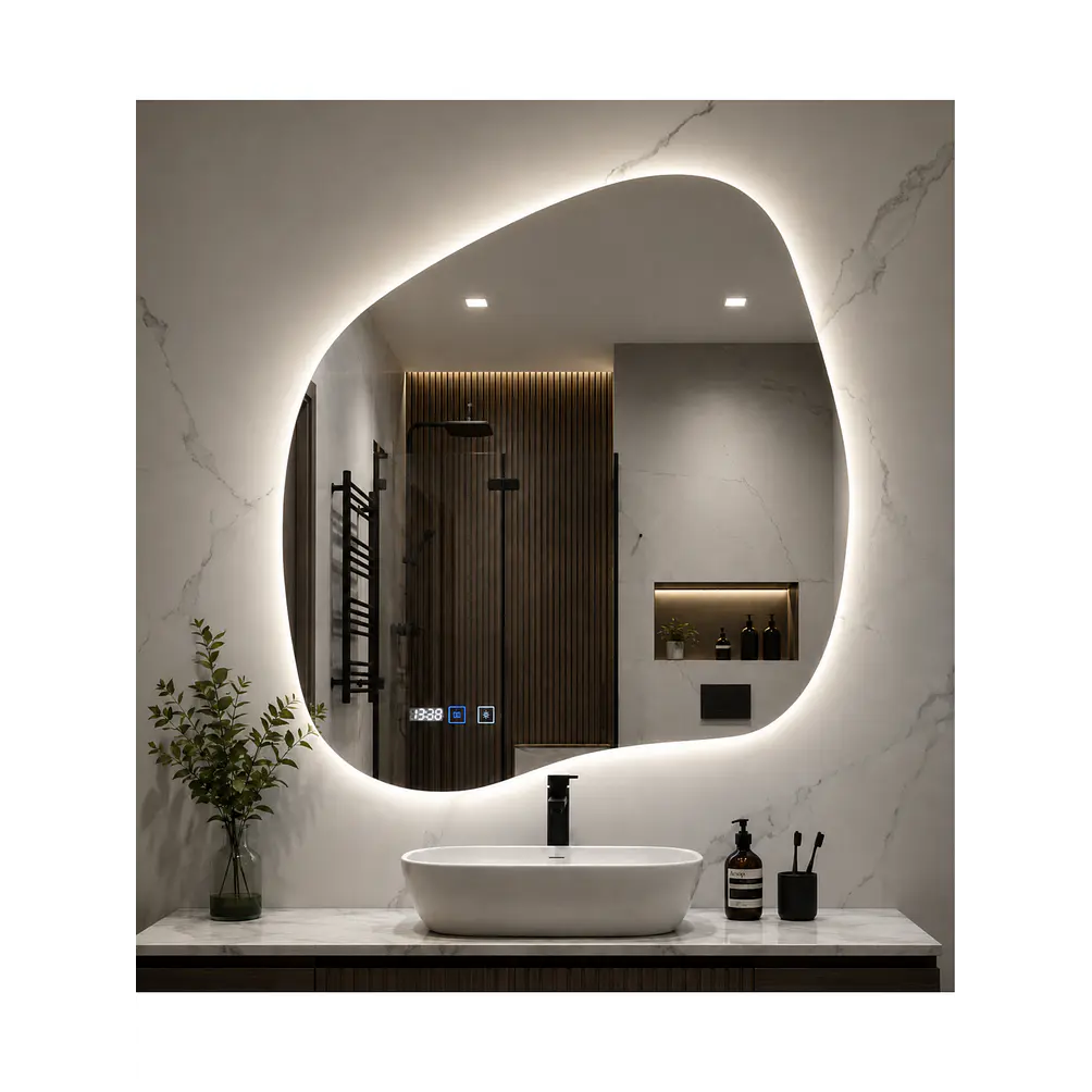  Espejo LED Para Baño Desempañante Con Reloj Digital Sin Marco 68x65 cm 3