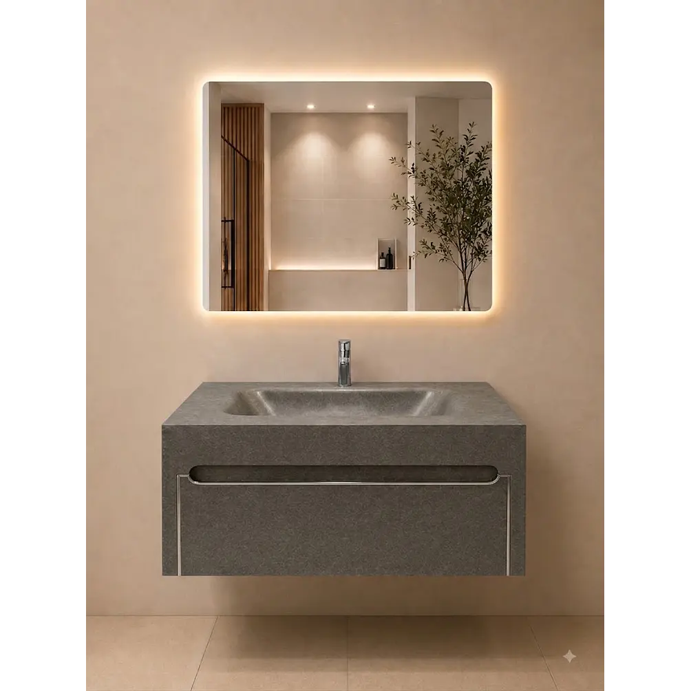 Vanitorio Flotante 80CM Grafito con Espejo LED 1