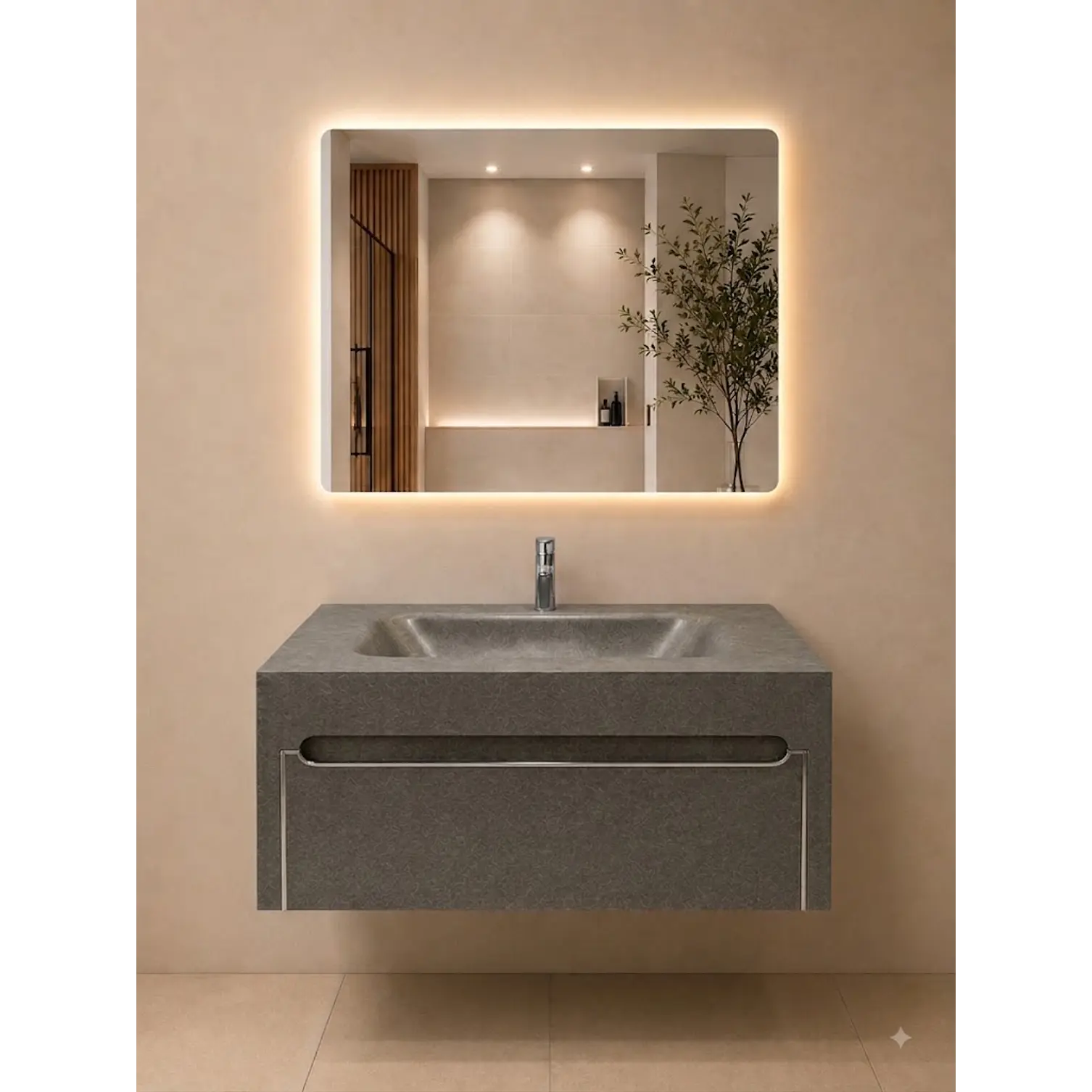 Vanitorio Flotante 80CM Grafito con Espejo LED 1