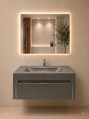 Vanitorio Flotante 80CM Grafito con Espejo LED