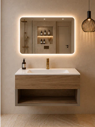 Vanitorio Flotante de 80cm con Espejo LED