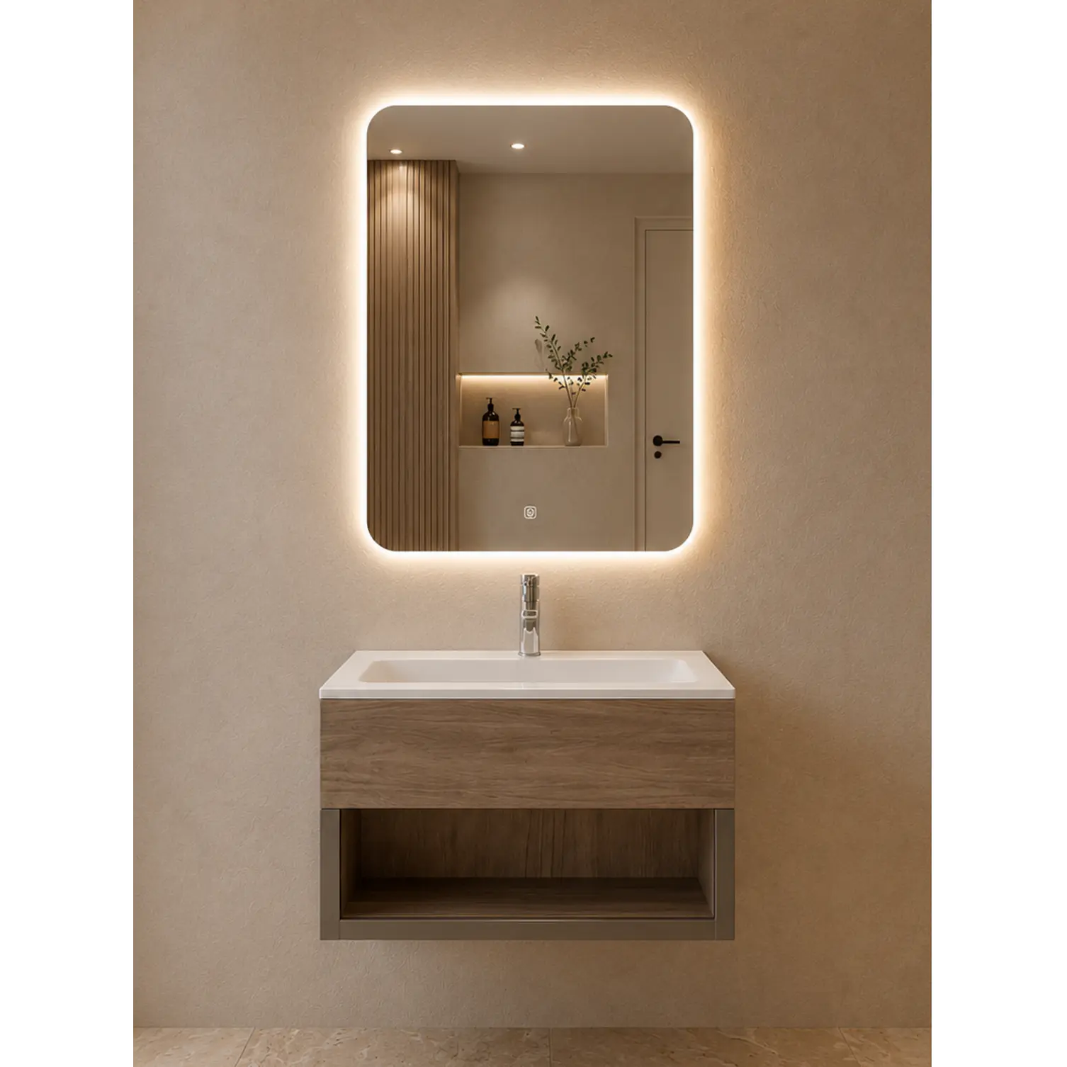 Vanitorio Flotante de 60cm con Espejo LED 1