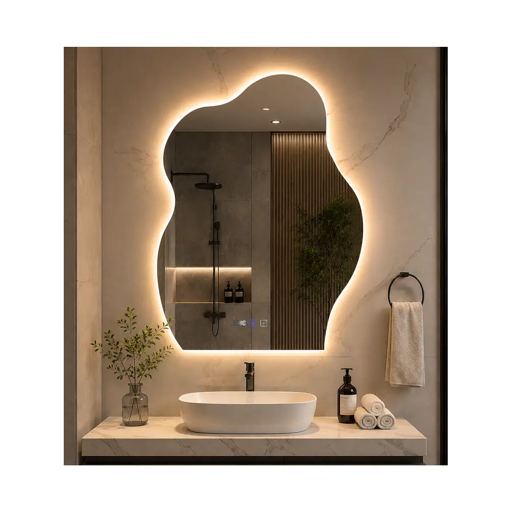 Espejo LED Para Baño Desempañante Con Reloj Digital Sin Marco 60x80 cm 2