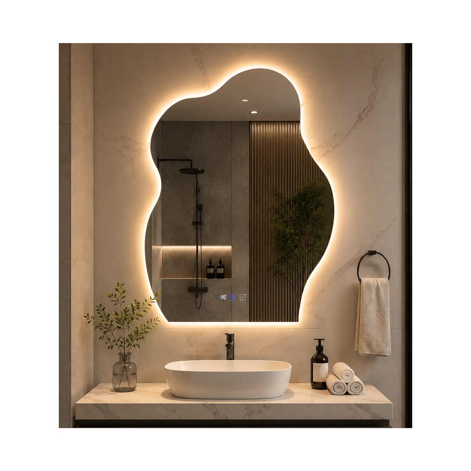 Espejo LED Para Baño Desempañante Con Reloj Digital Sin Marco 60x80 cm 2