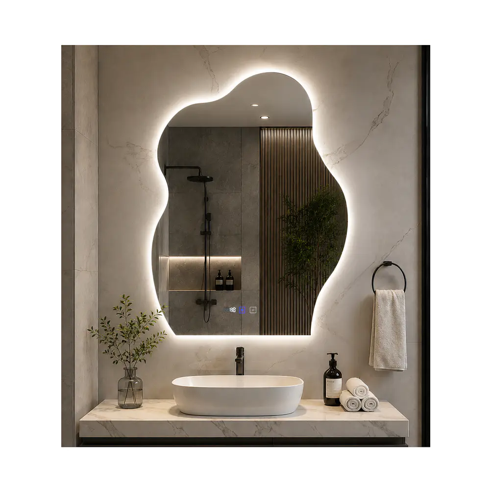 Espejo LED Para Baño Desempañante Con Reloj Digital Sin Marco 60x80 cm 3