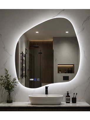  Espejo LED Para Baño Desempañante Con Reloj Digital Sin Marco 68x65 cm