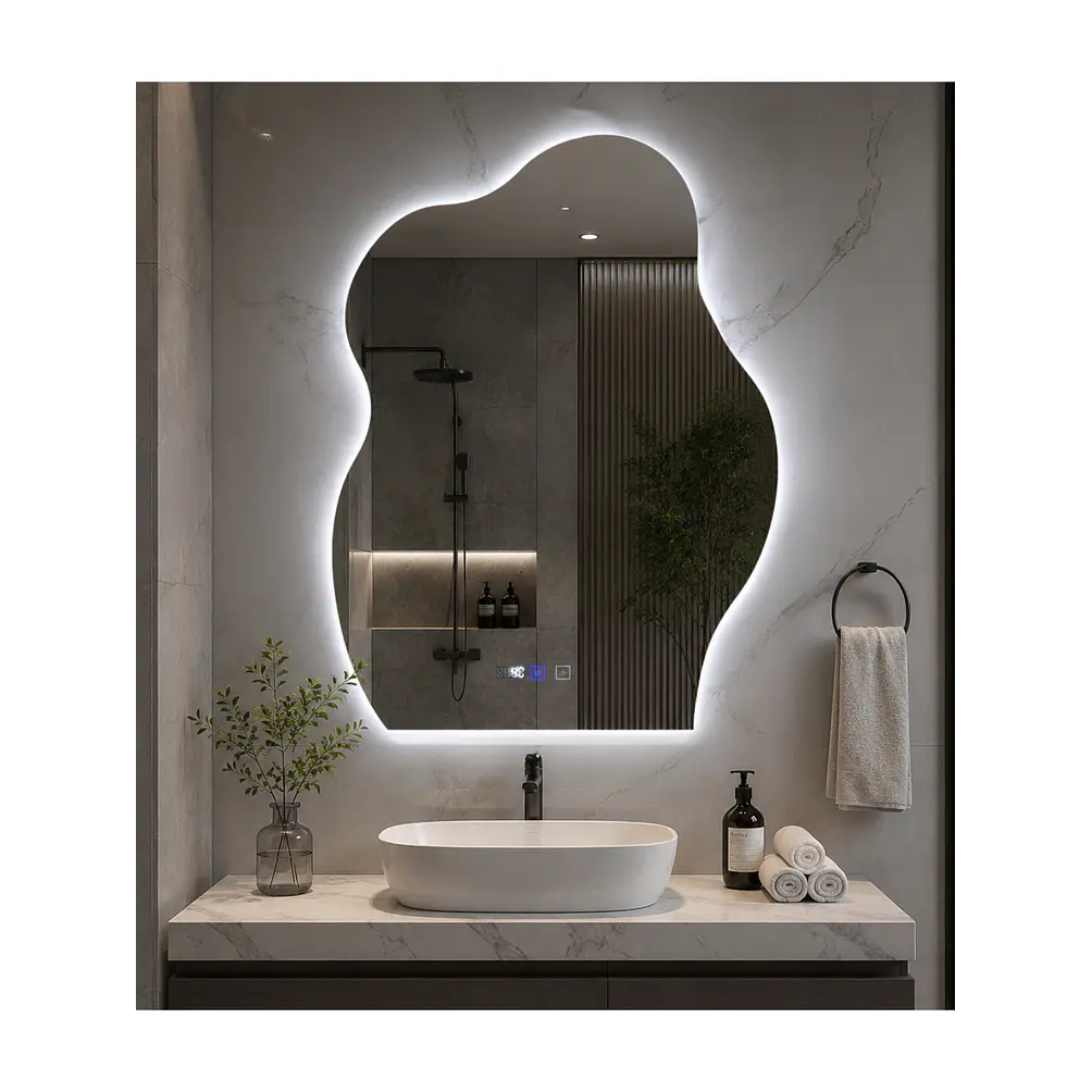 Espejo LED Para Baño Desempañante Con Reloj Digital Sin Marco 60x80 cm 1