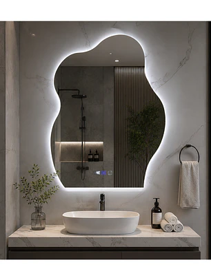 Espejo LED Para Baño Desempañante Con Reloj Digital Sin Marco 60x80 cm