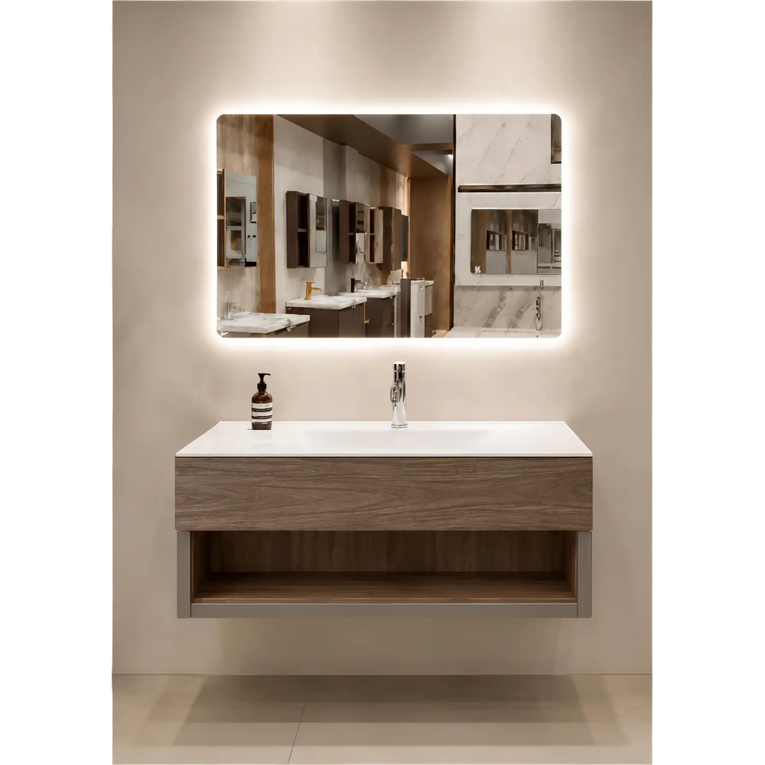 Vanitorio Flotante de 100cm con Espejo LED 1