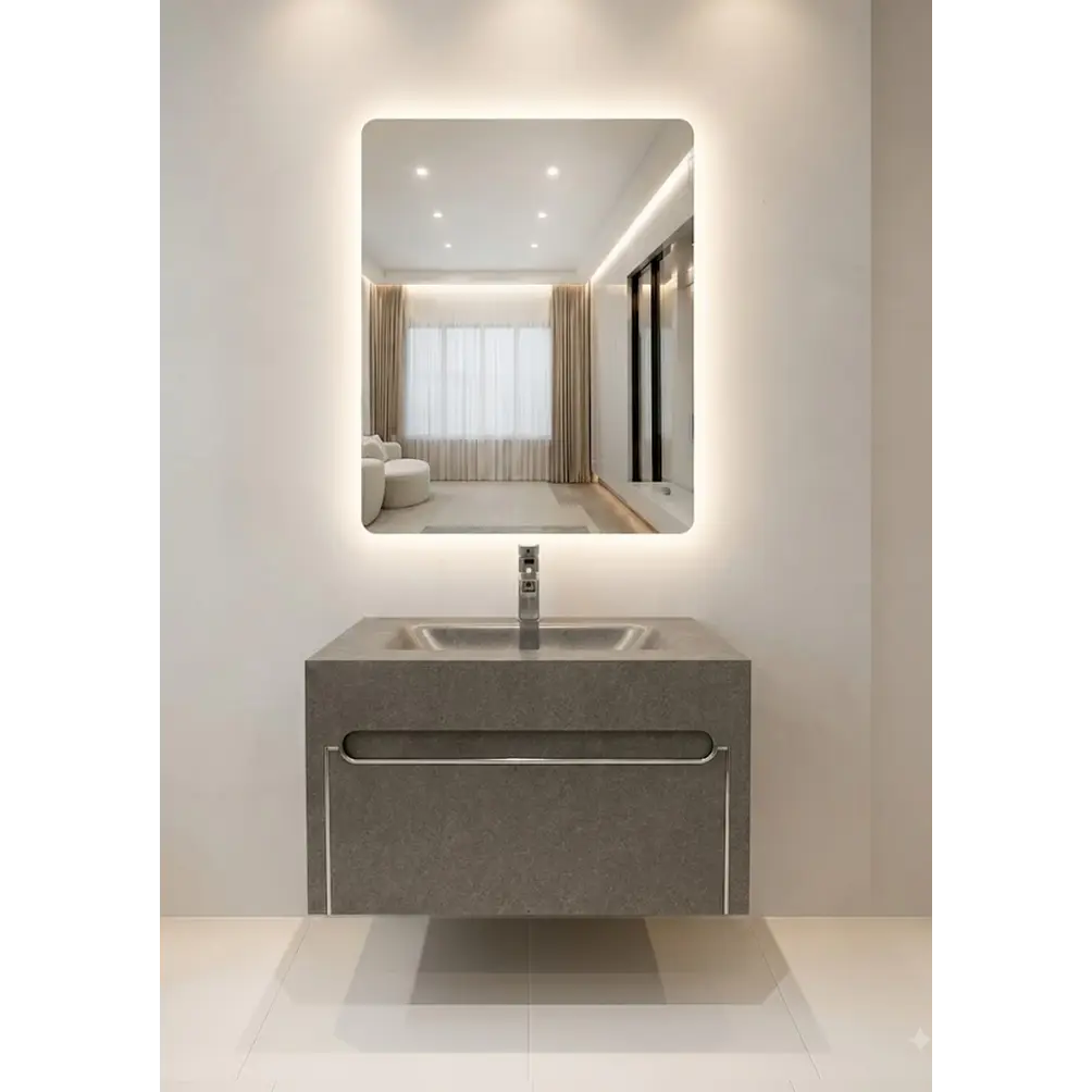 Vanitorio Flotante 60CM Grafito con Espejo LED 1