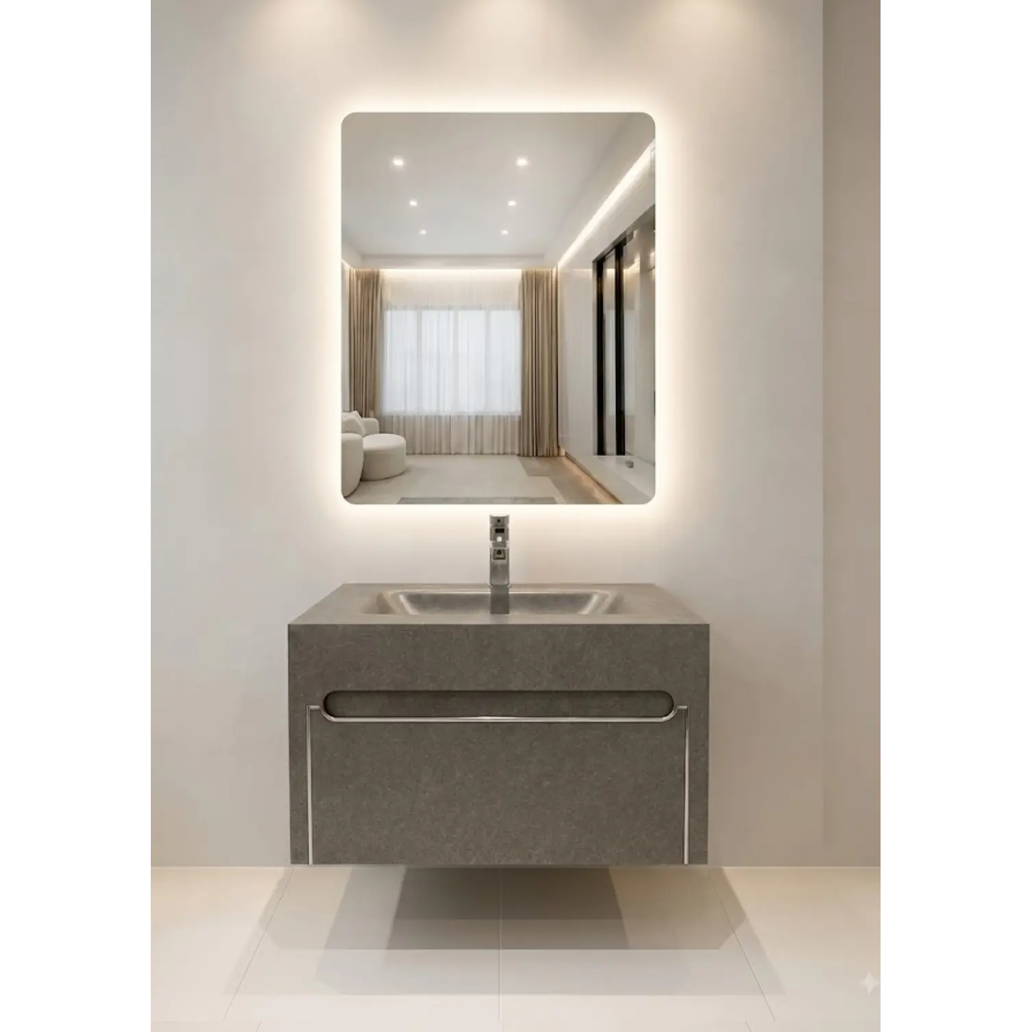 Vanitorio Flotante 60CM Grafito con Espejo LED 1