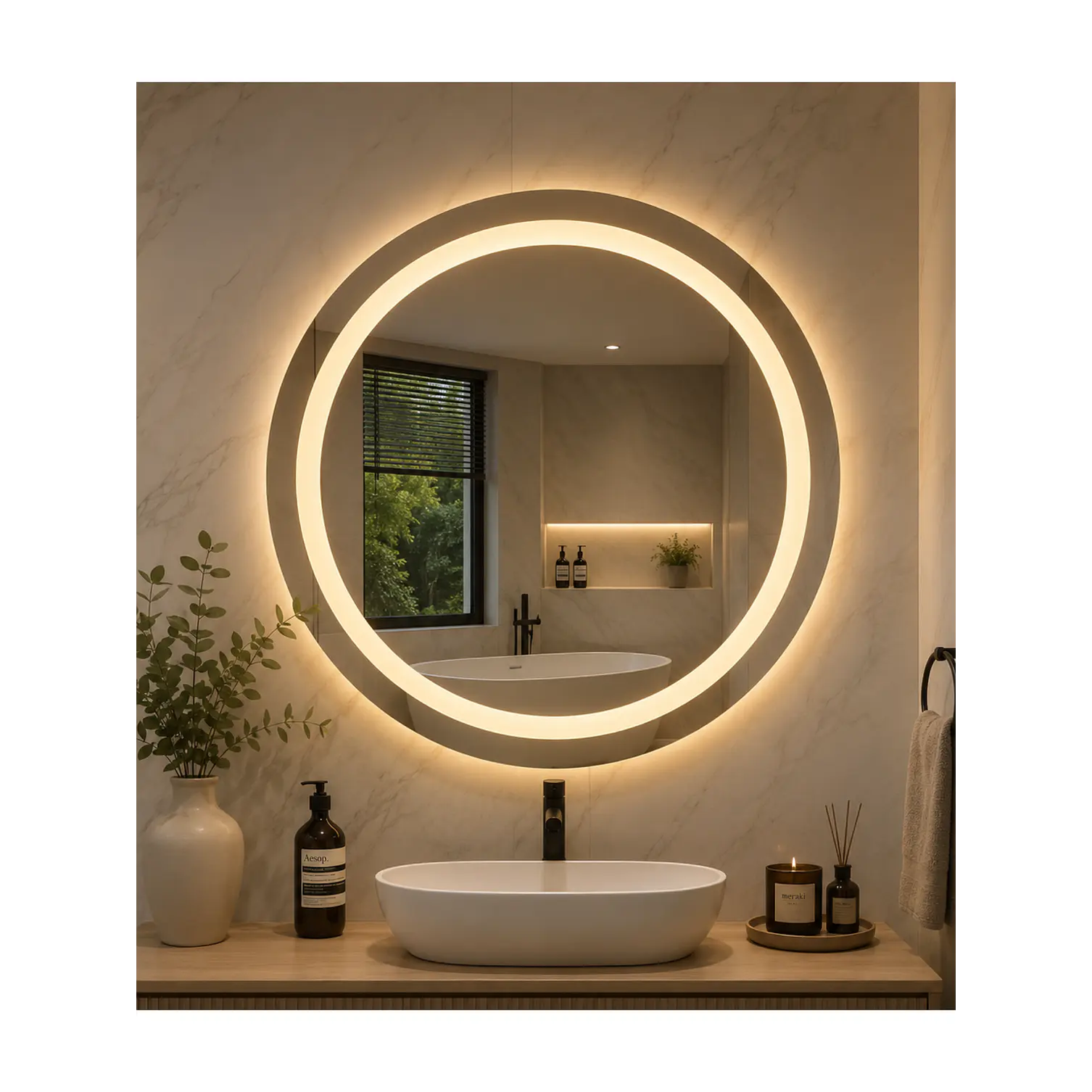  Espejo LED Redondo Sin Marco 60 cm 2