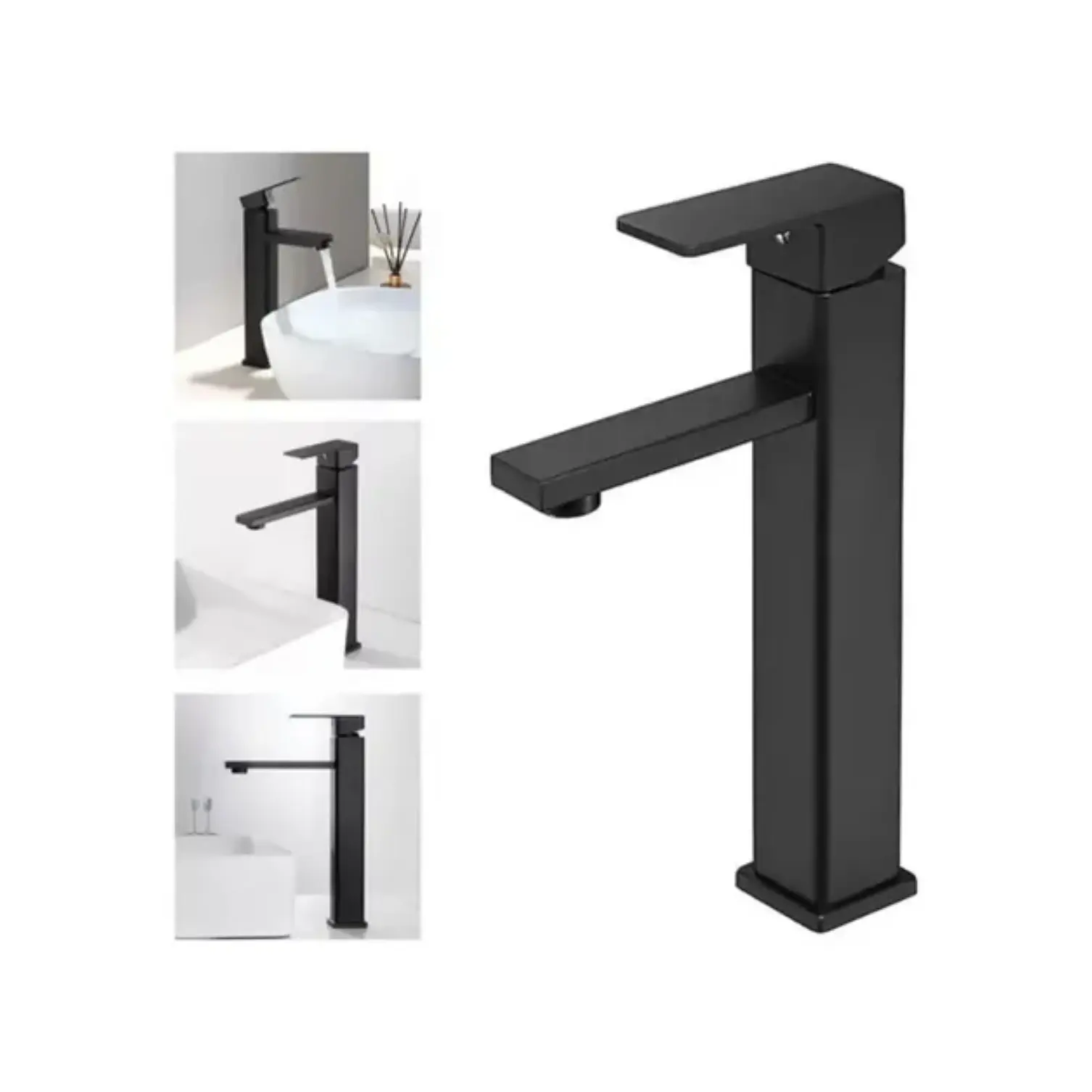 Llave Monomando Lavamanos Verona Alta Black 2