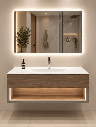 Vanitorio Flotante de 80cm con Led en la base y con Espejo LED