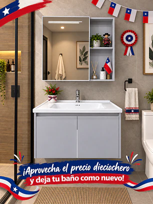 Vanitorio Flotante 80 cm Botiquín y Espejo Led Gris Claro