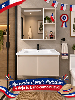 Vanitorio Flotante 60 cm Botiquín y Espejo Led Caqui