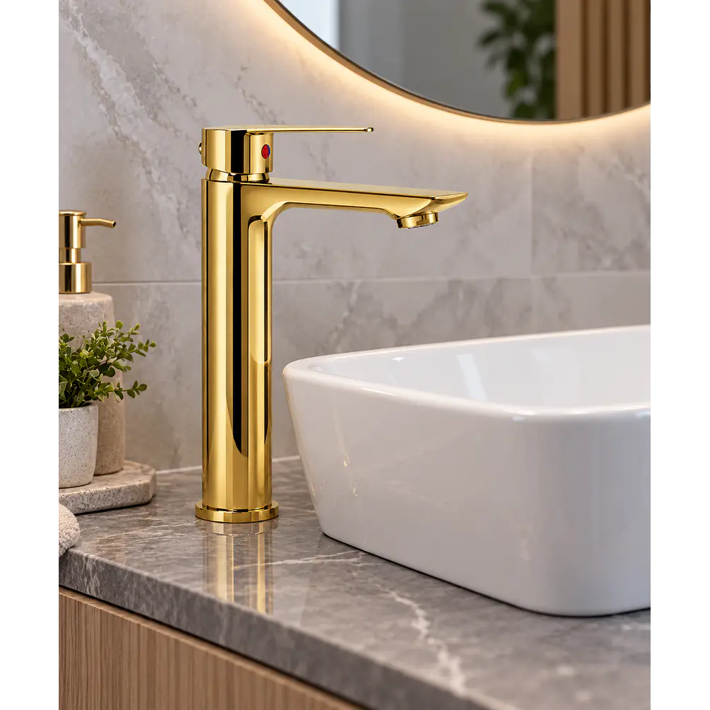  Llave Monomando Lavamanos Gota Alta Gold 3