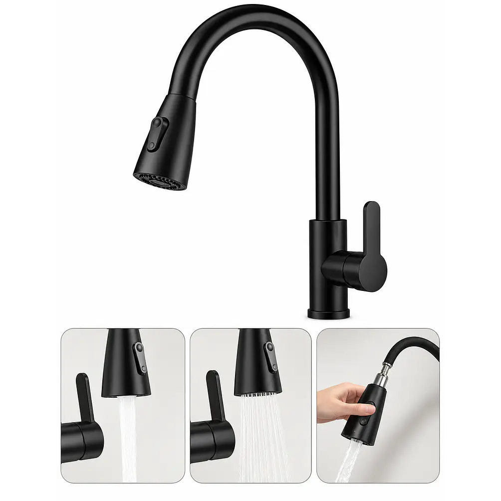 Llave Monomando Lavaplatos Extensible Black 2