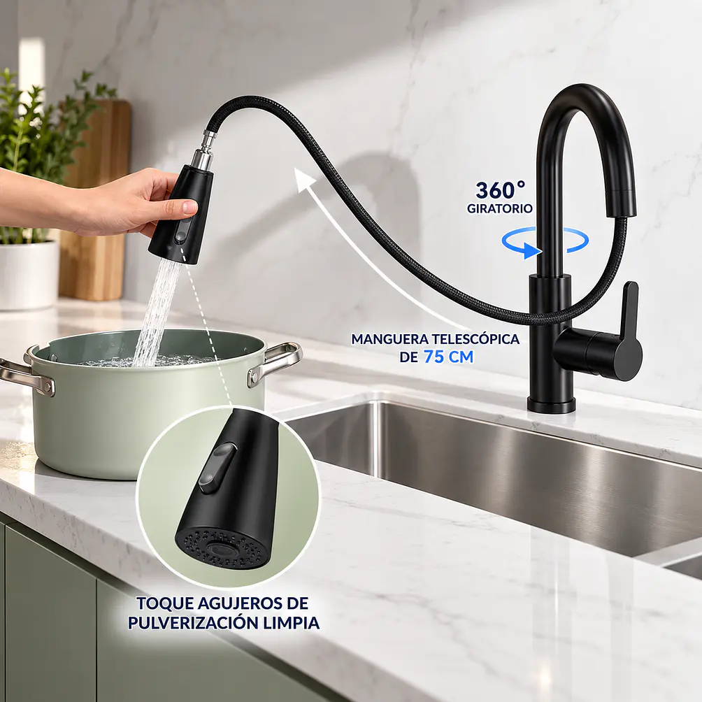 Llave Monomando Lavaplatos Extensible Black 4