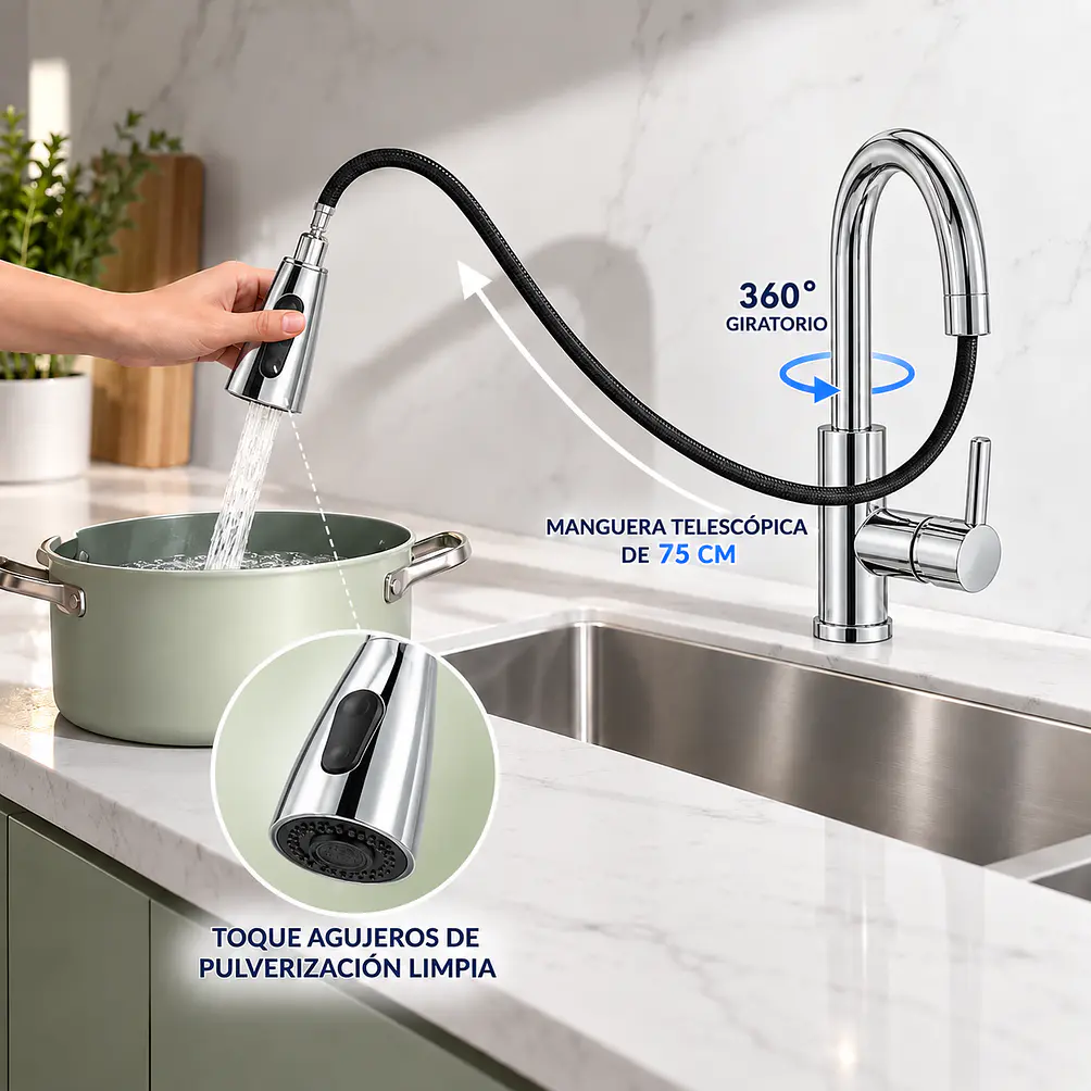 Llave Monomando Lavaplatos Extensible Silver 5