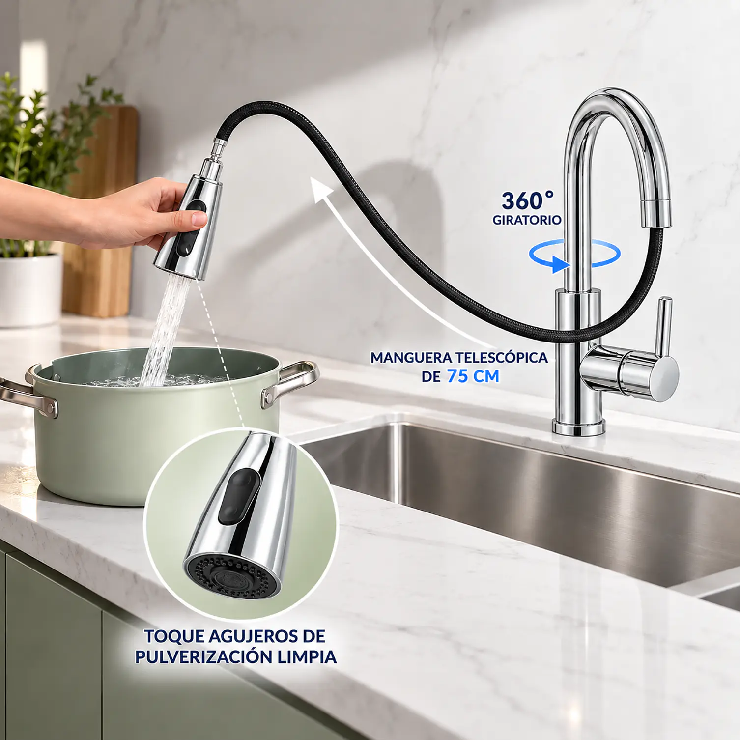 Llave Monomando Lavaplatos Extensible Silver 5