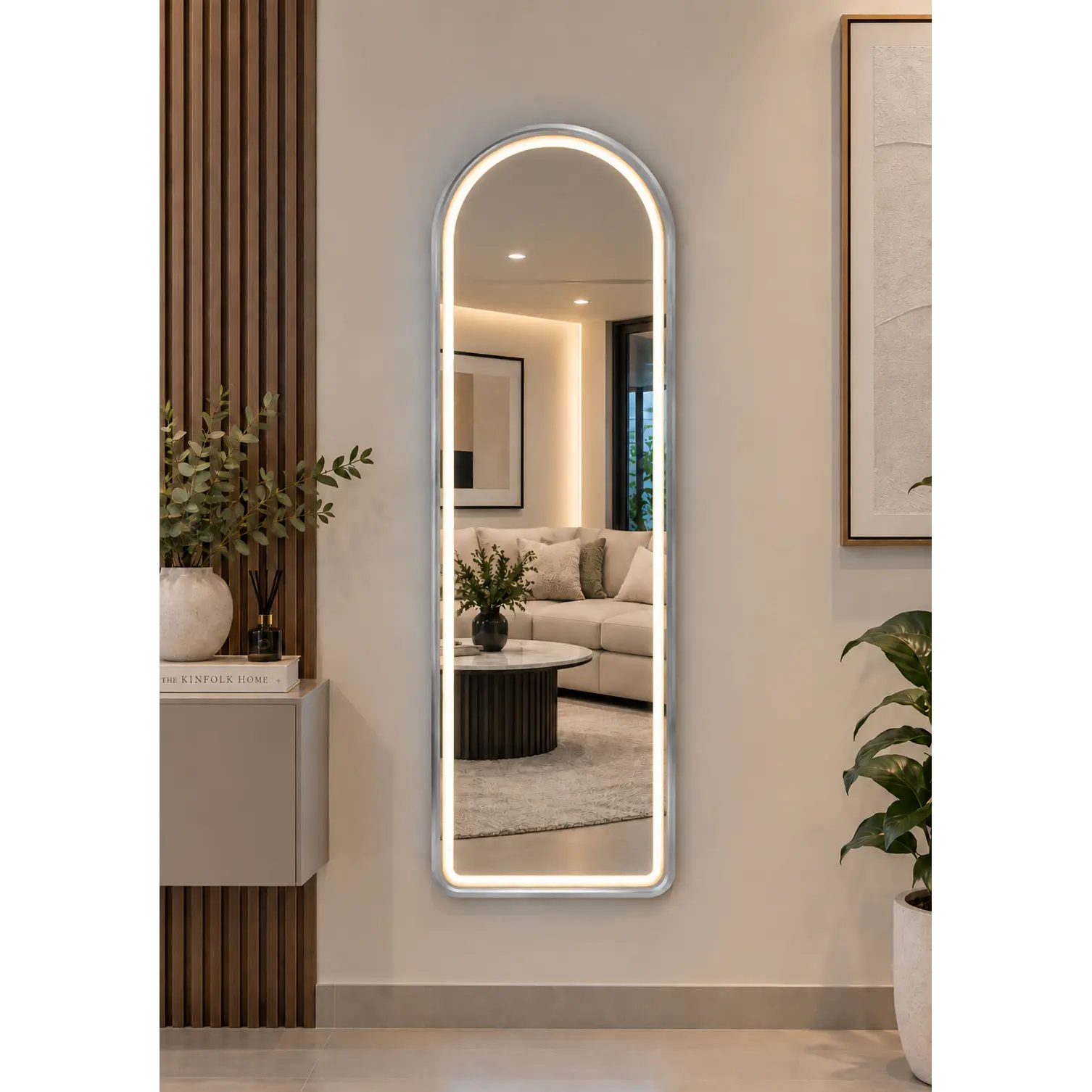 Espejo LED De Cuerpo Entero Plateado De Muro 50x150 cm Con Opcion De Pedestal 4